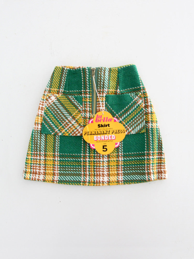 60s green cheap plaid skirt