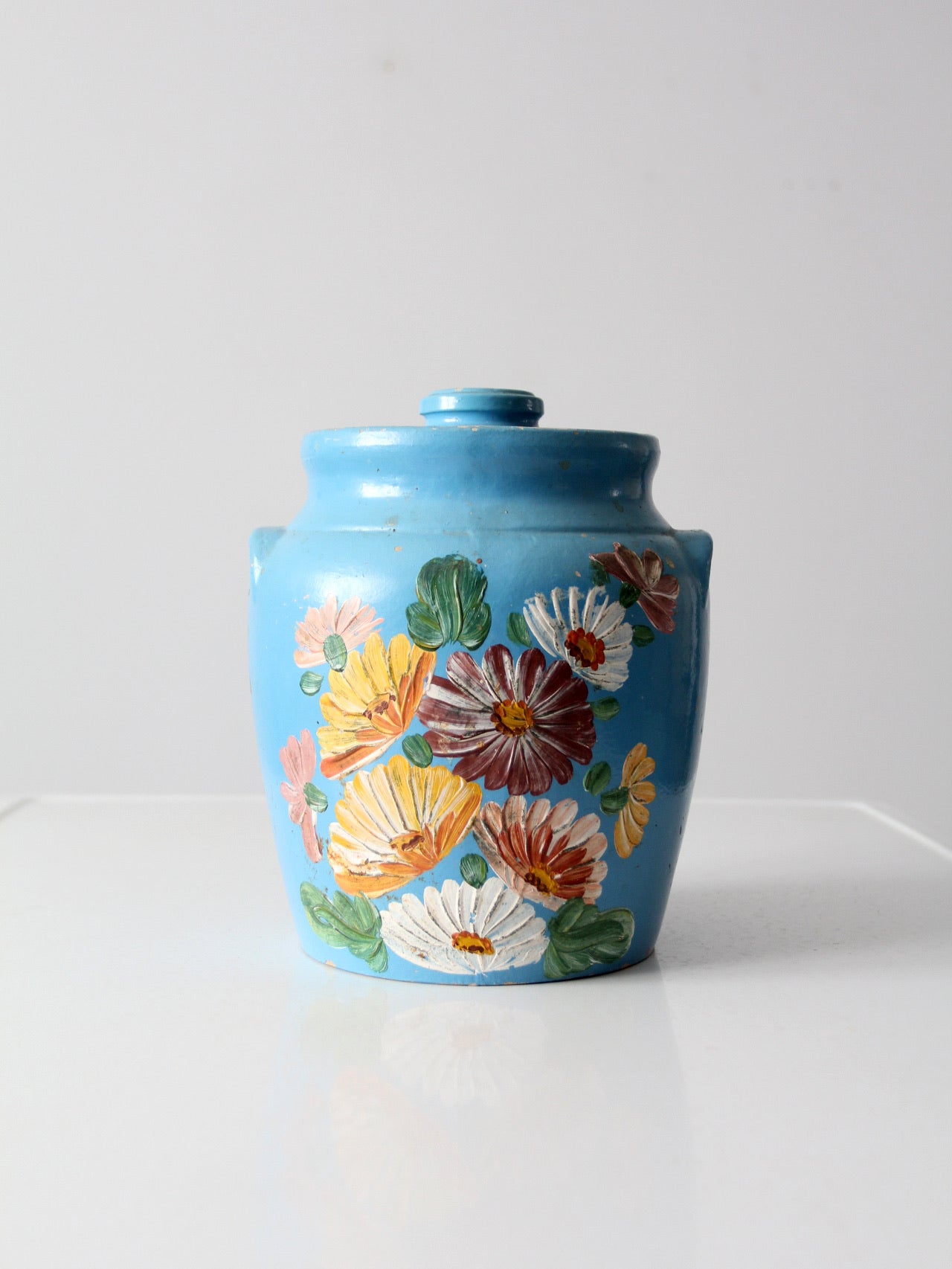 Vintage Ransburg Pottery Hand popular Painted Floral & Black Cookie Jar W/ Lid