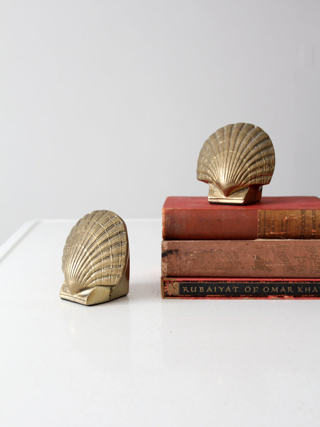 Vintage Brass Magnifying Glass with Stand and Brass Seashell Bookends -  Pearce & Associates
