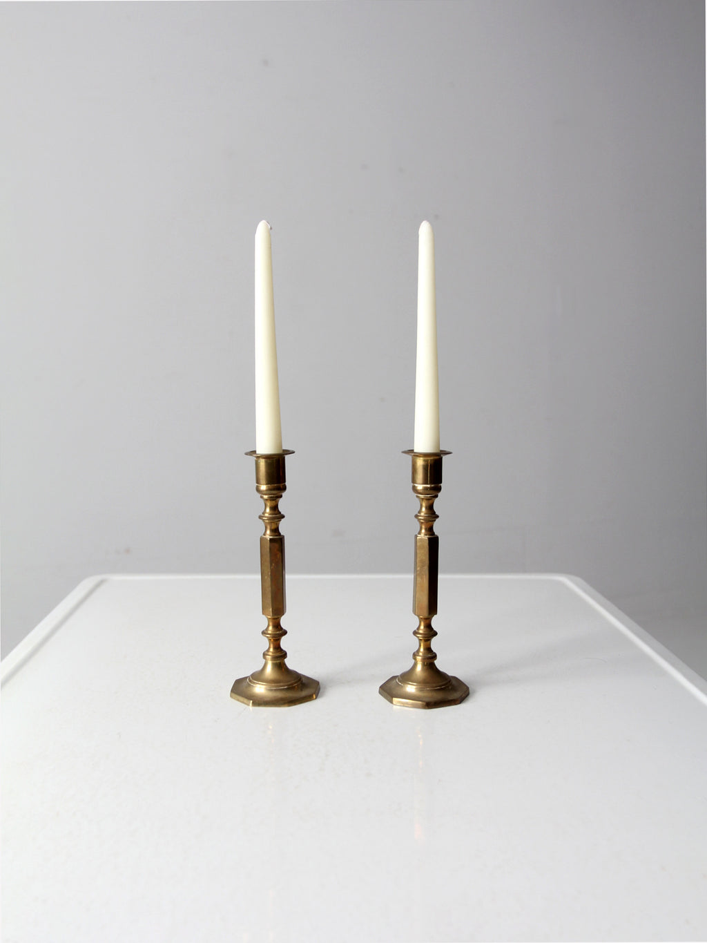 vintage enamel brass candlestick holder pair – 86 Vintage