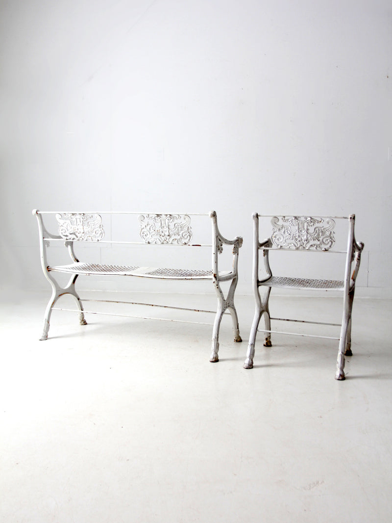 antique cast iron garden bench and chair