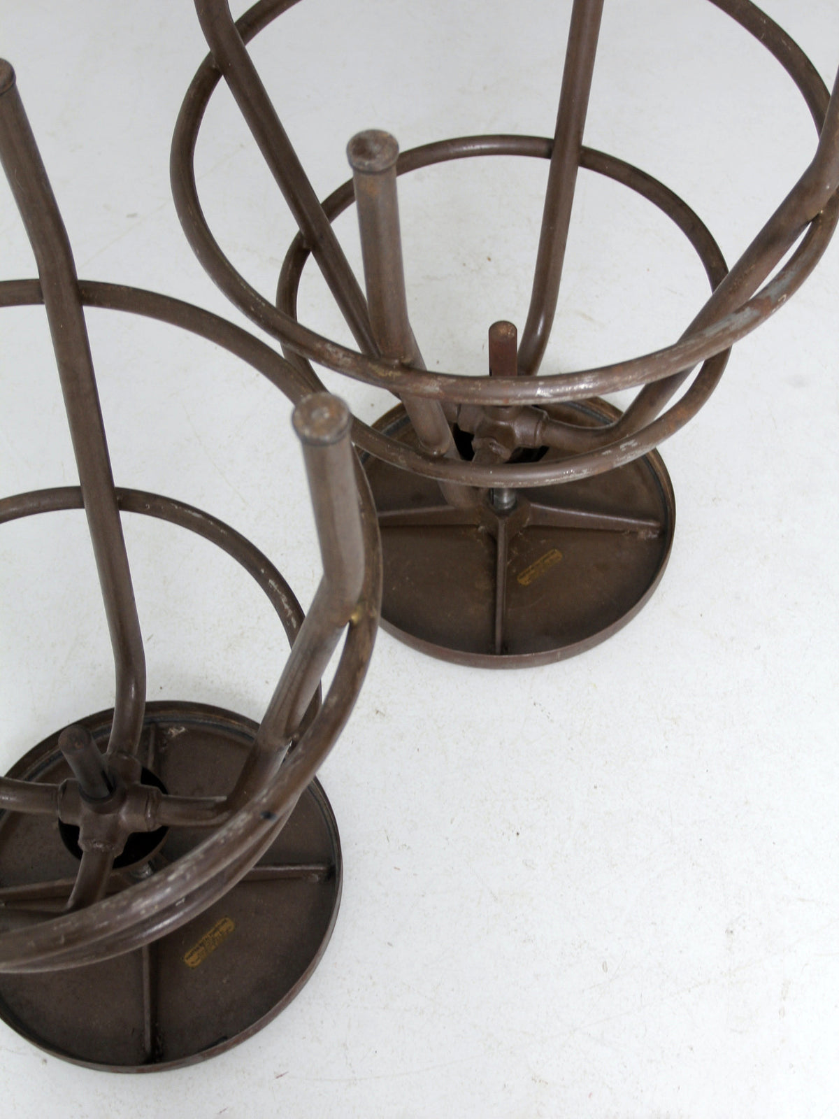 mid century industrial stools pair