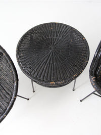 mid century black wicker side table