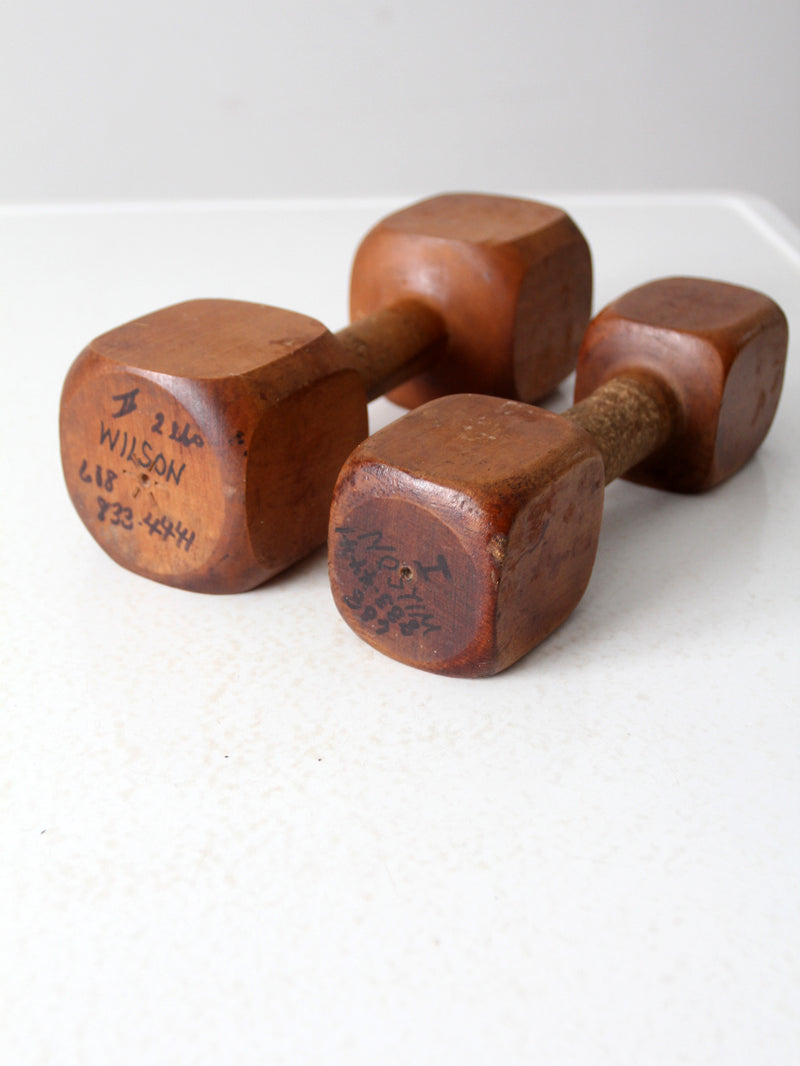 vintage wooden hand weights