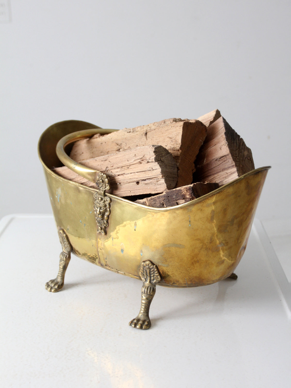 antique brass firewood bucket