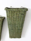 vintage green wicker wall baskets pair