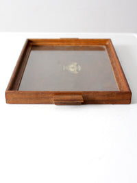 antique glass top wood tray