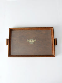 antique glass top wood tray