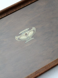 antique glass top wood tray