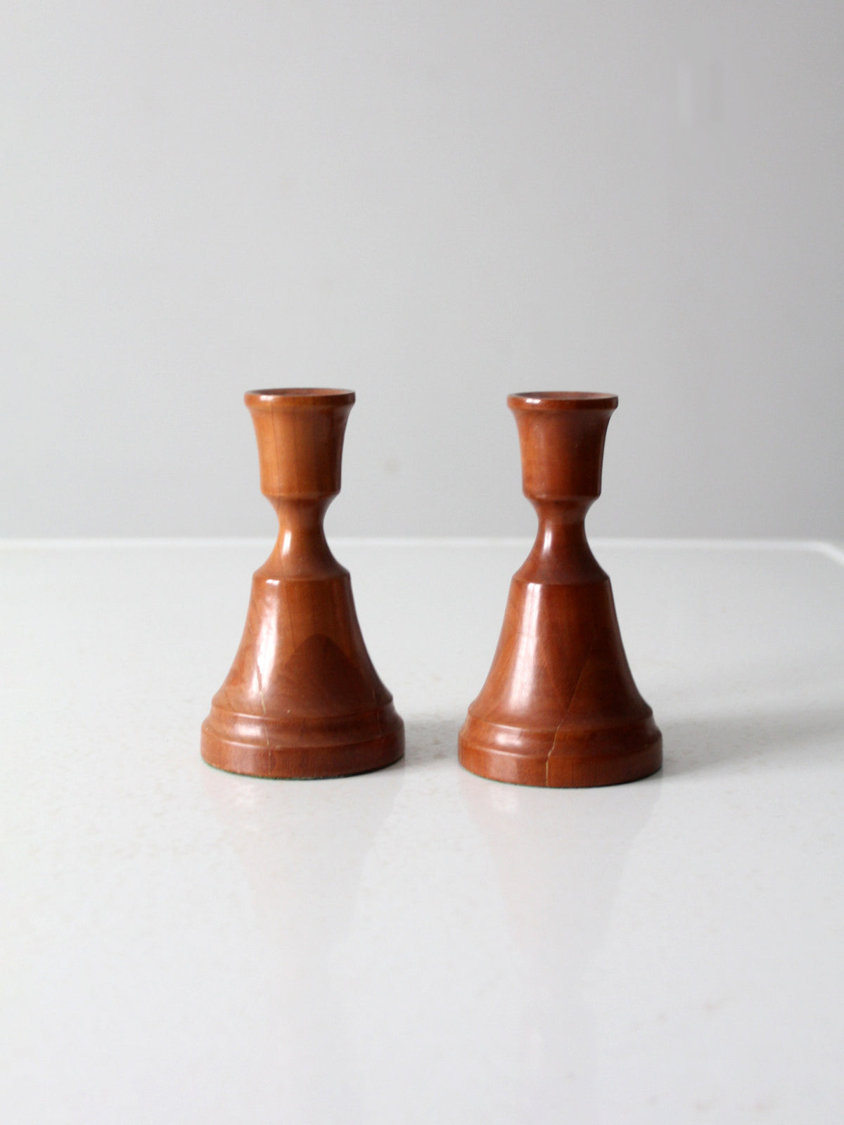 vintage pair wood candlestick holders