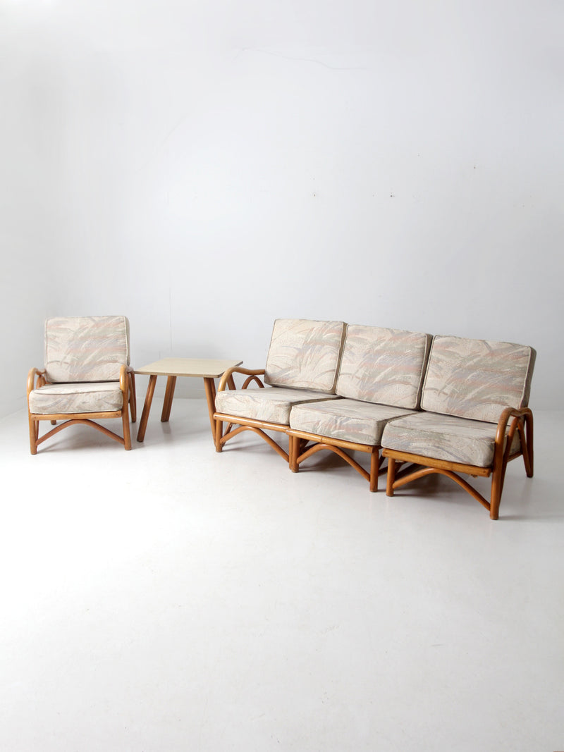 vintage rattan sofa and lounge chair set