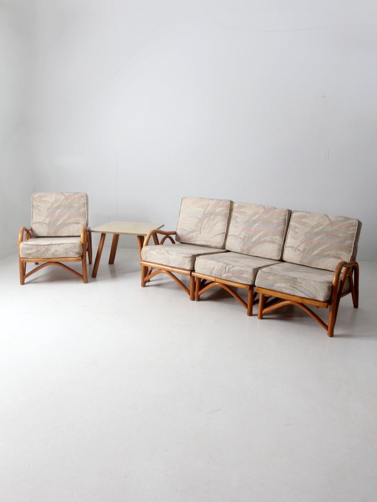 vintage rattan sofa and lounge chair set