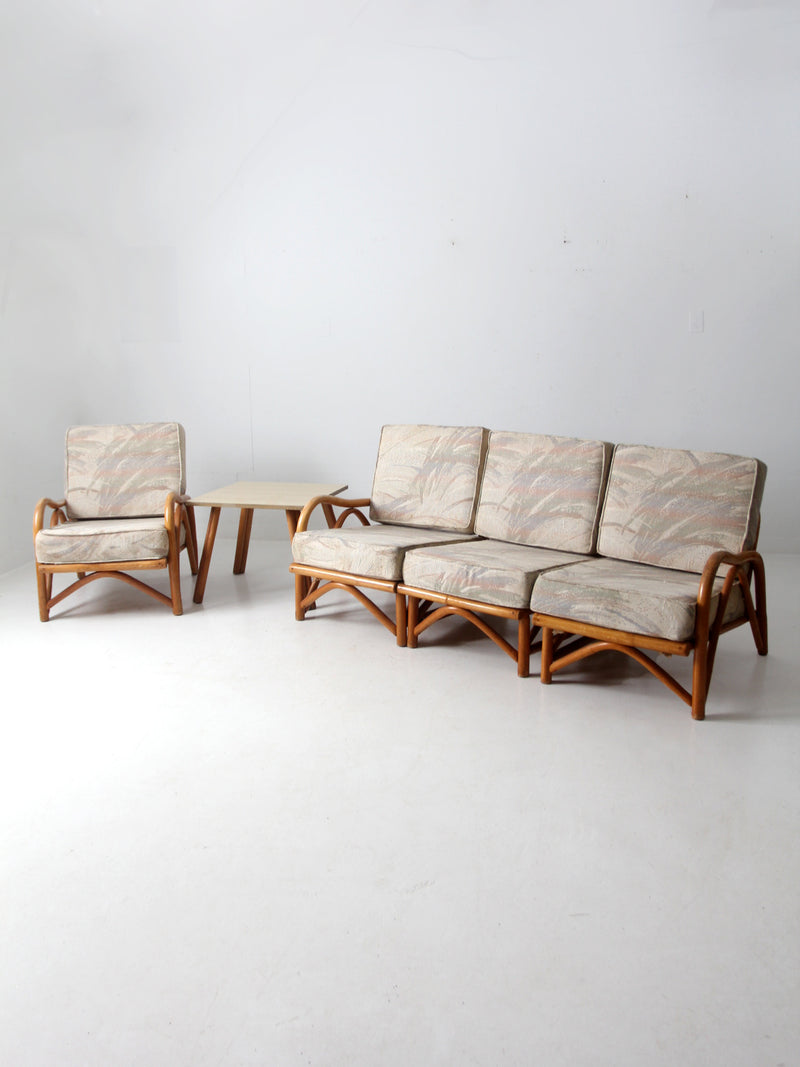 vintage rattan sofa and lounge chair set