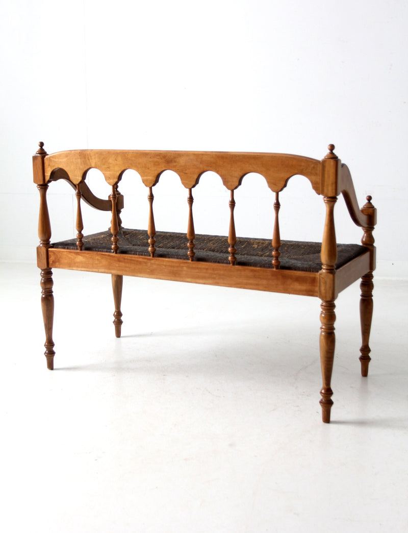 antique rush seat hall bench