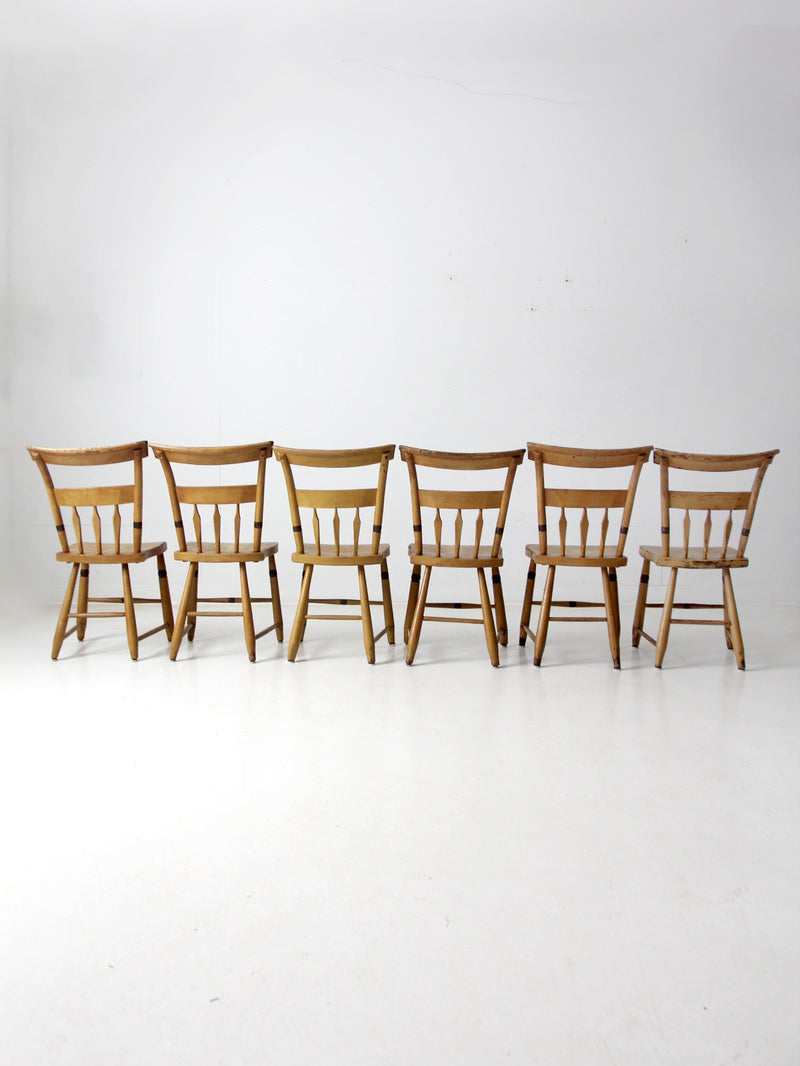 antique set of 6 painted plank seat chairs