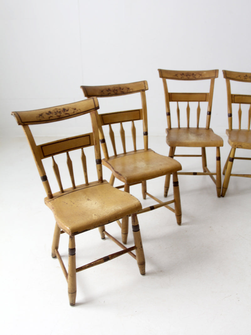 antique set of 6 painted plank seat chairs