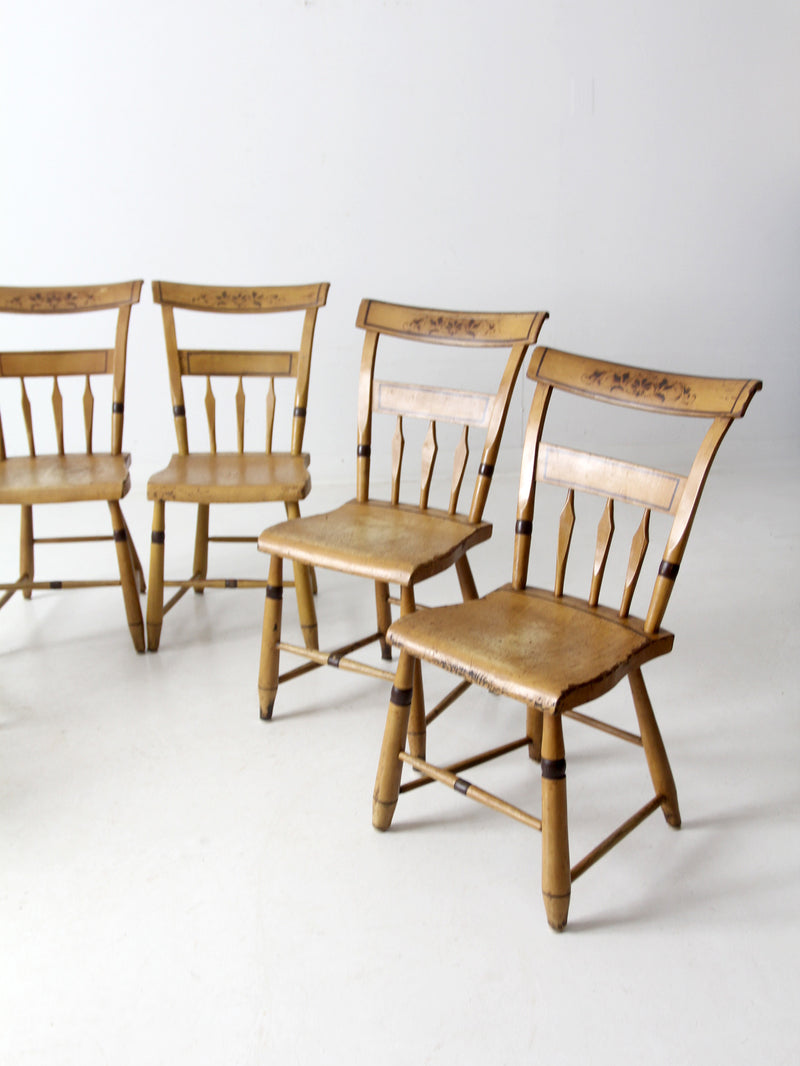 antique set of 6 painted plank seat chairs