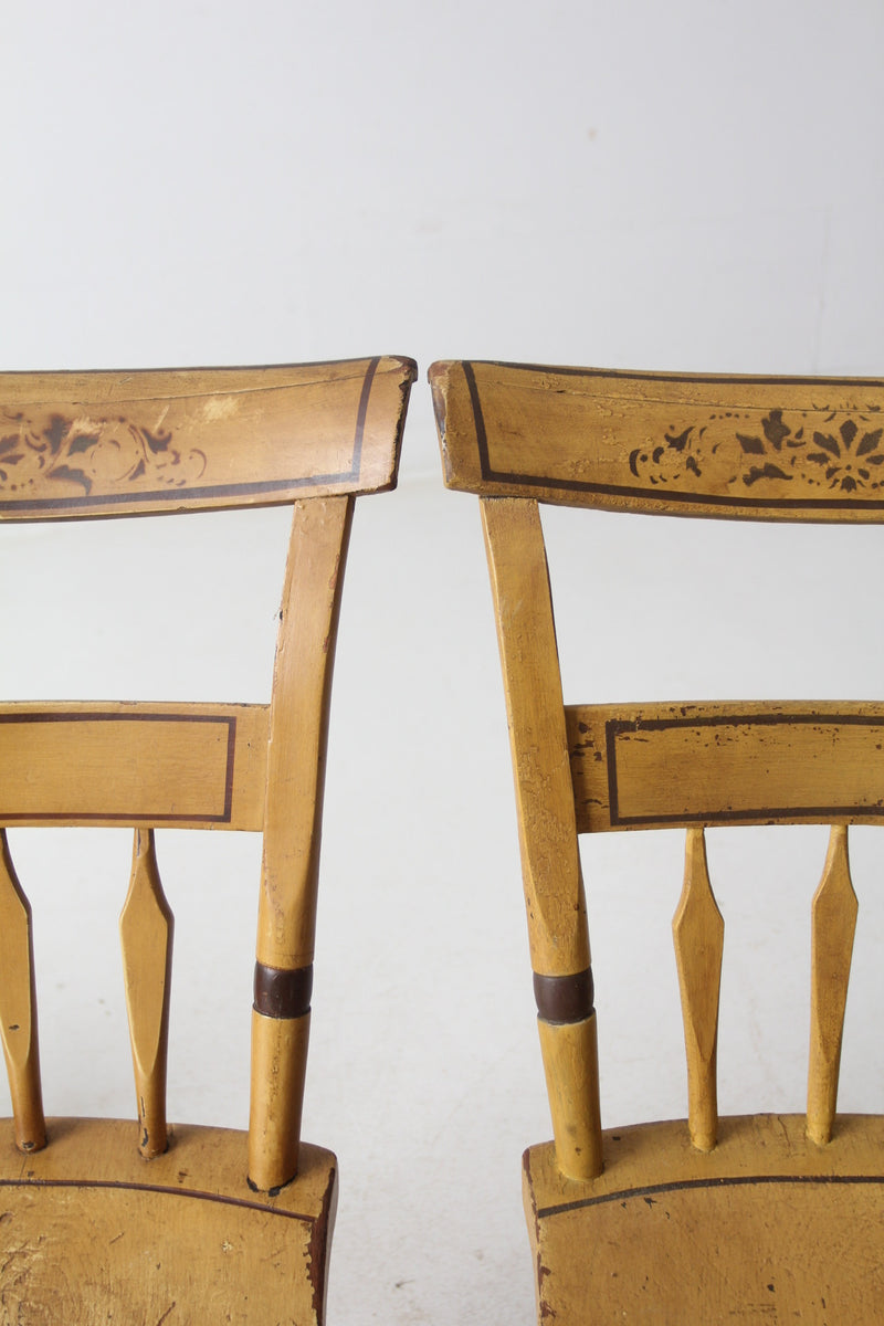 antique set of 6 painted plank seat chairs