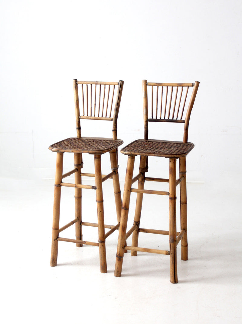 mid-century bamboo bar stools pair