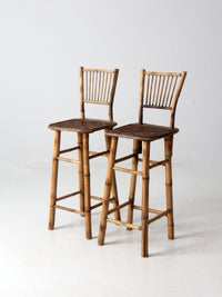 mid-century bamboo bar stools pair