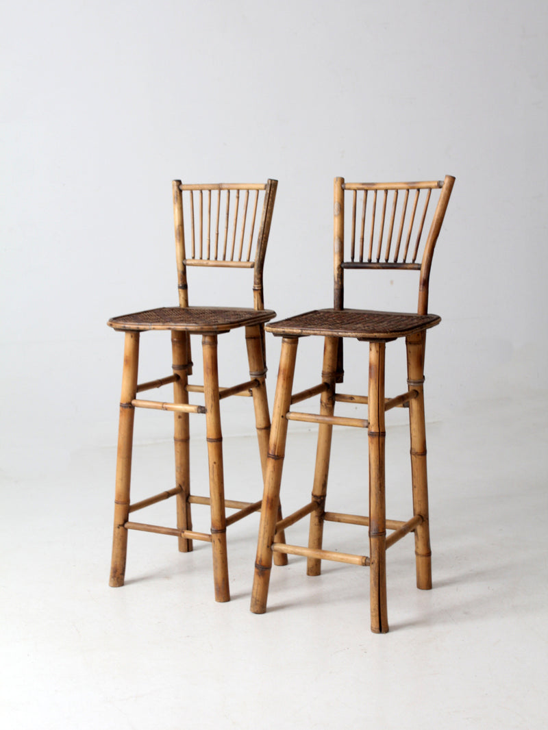 mid-century bamboo bar stools pair