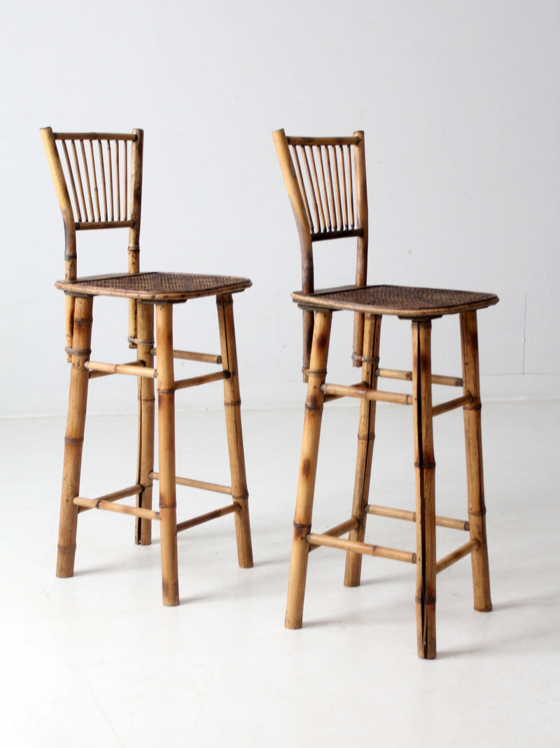 mid-century bamboo bar stools pair