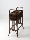 antique wicker woven planter stand