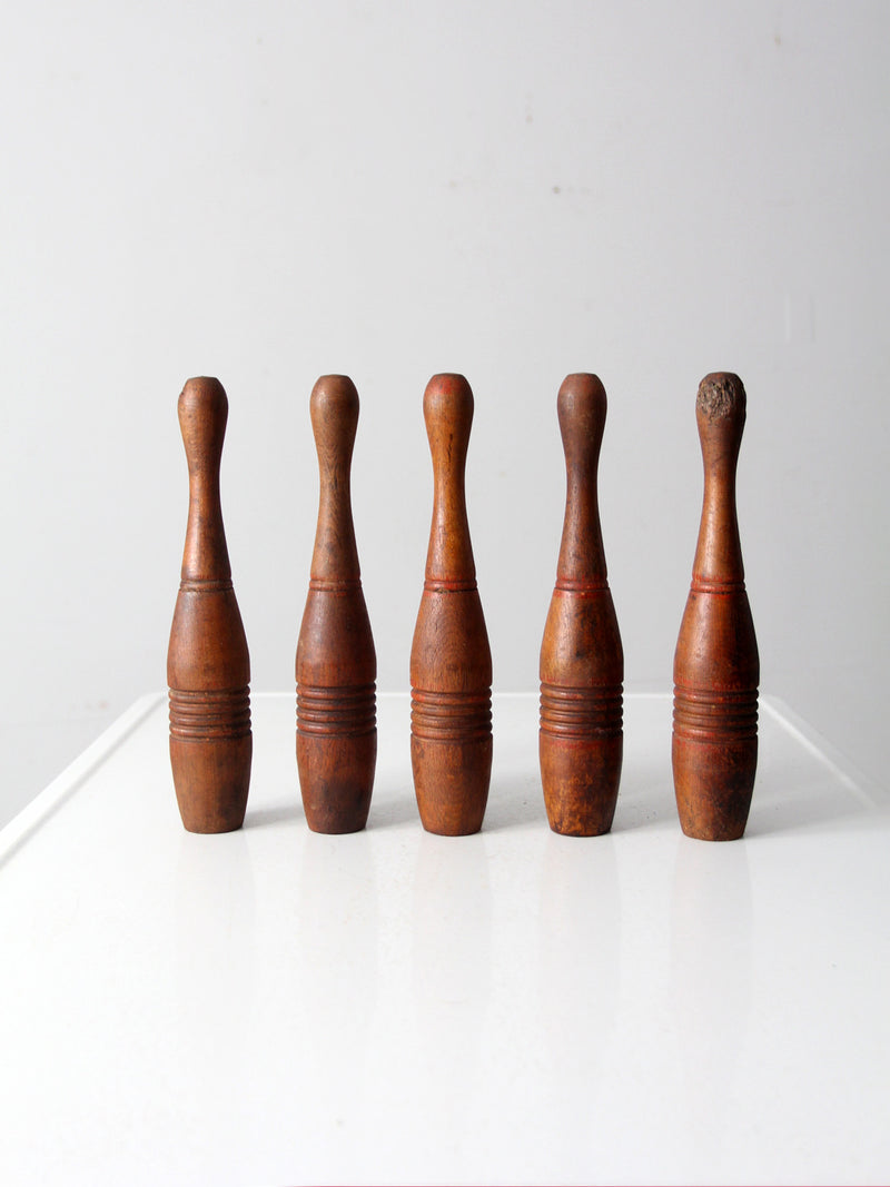 antique wooden skittles set of 5