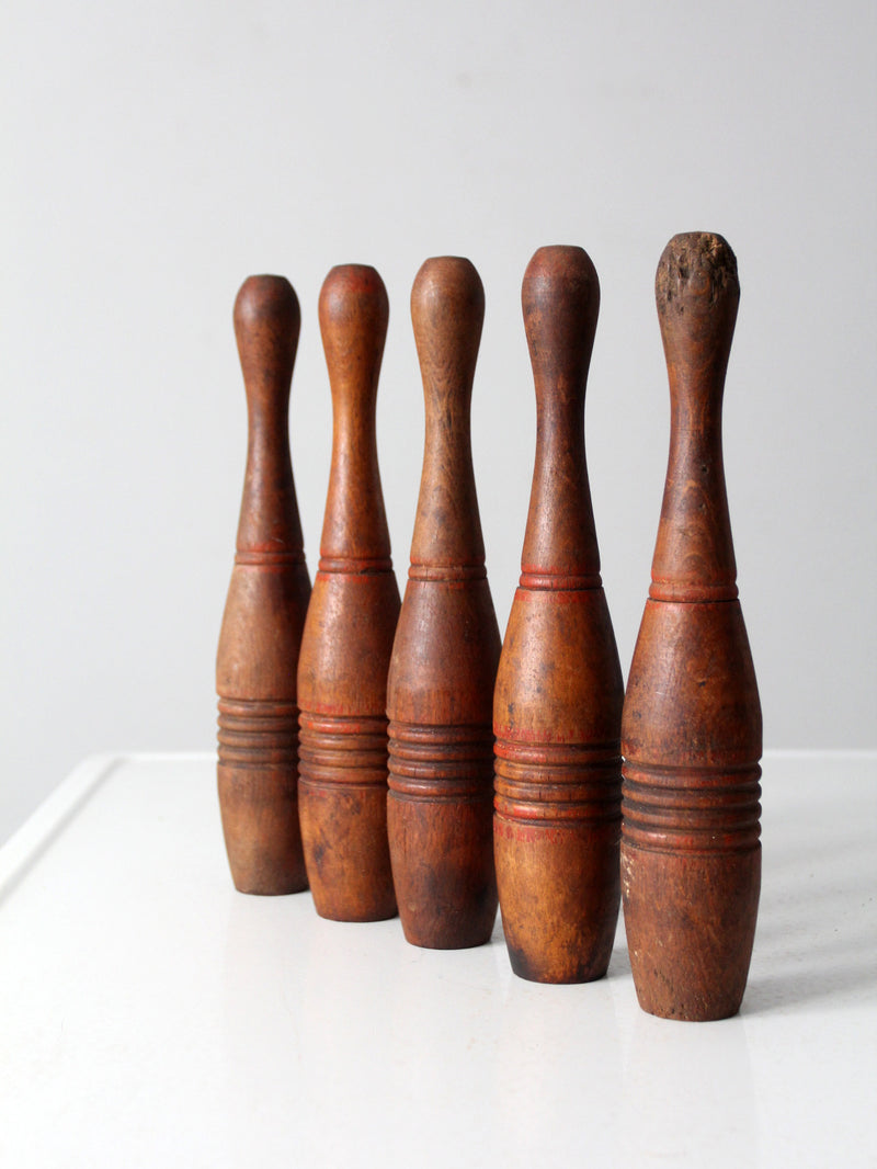 antique wooden skittles set of 5