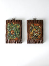 mid century painted wood wall art pair