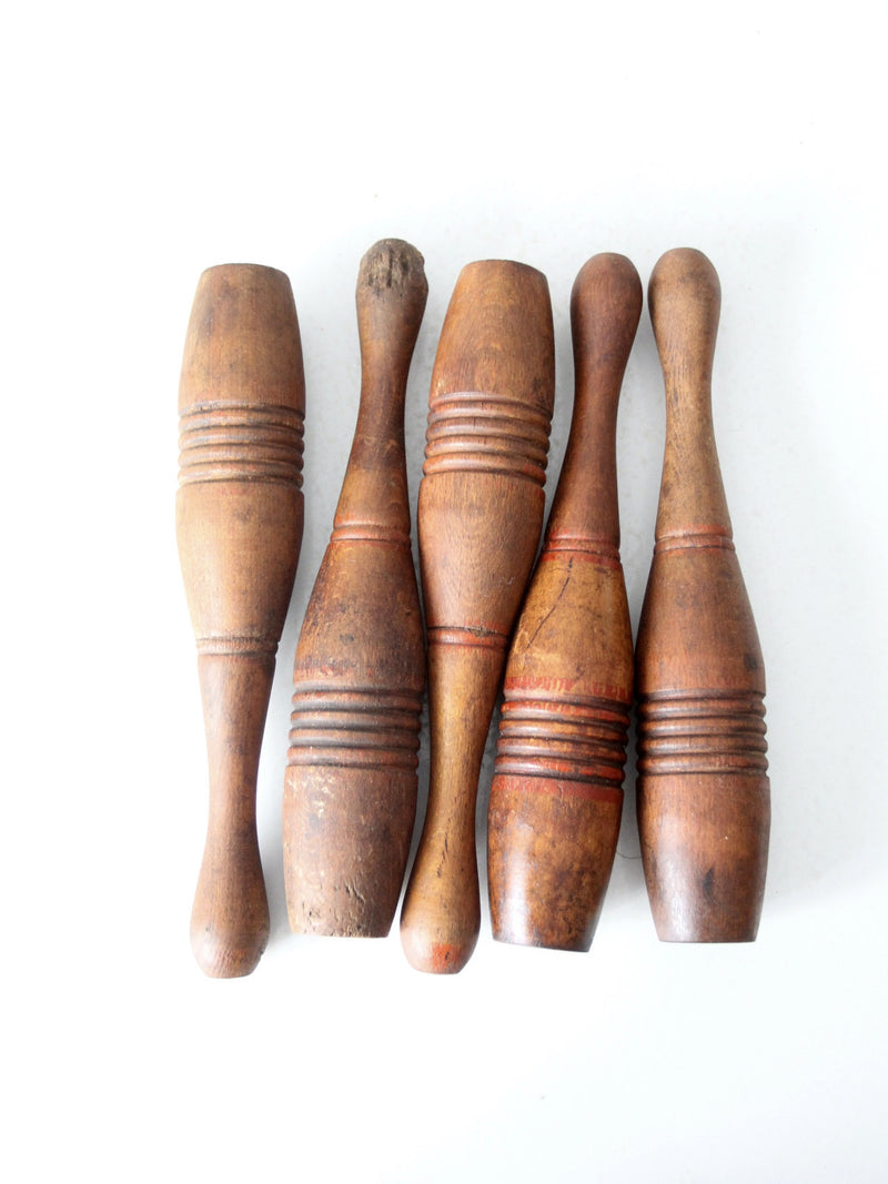 antique wooden skittles set of 5