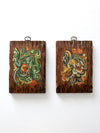 mid century painted wood wall art pair