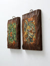 mid century painted wood wall art pair