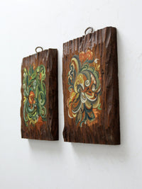 mid century painted wood wall art pair