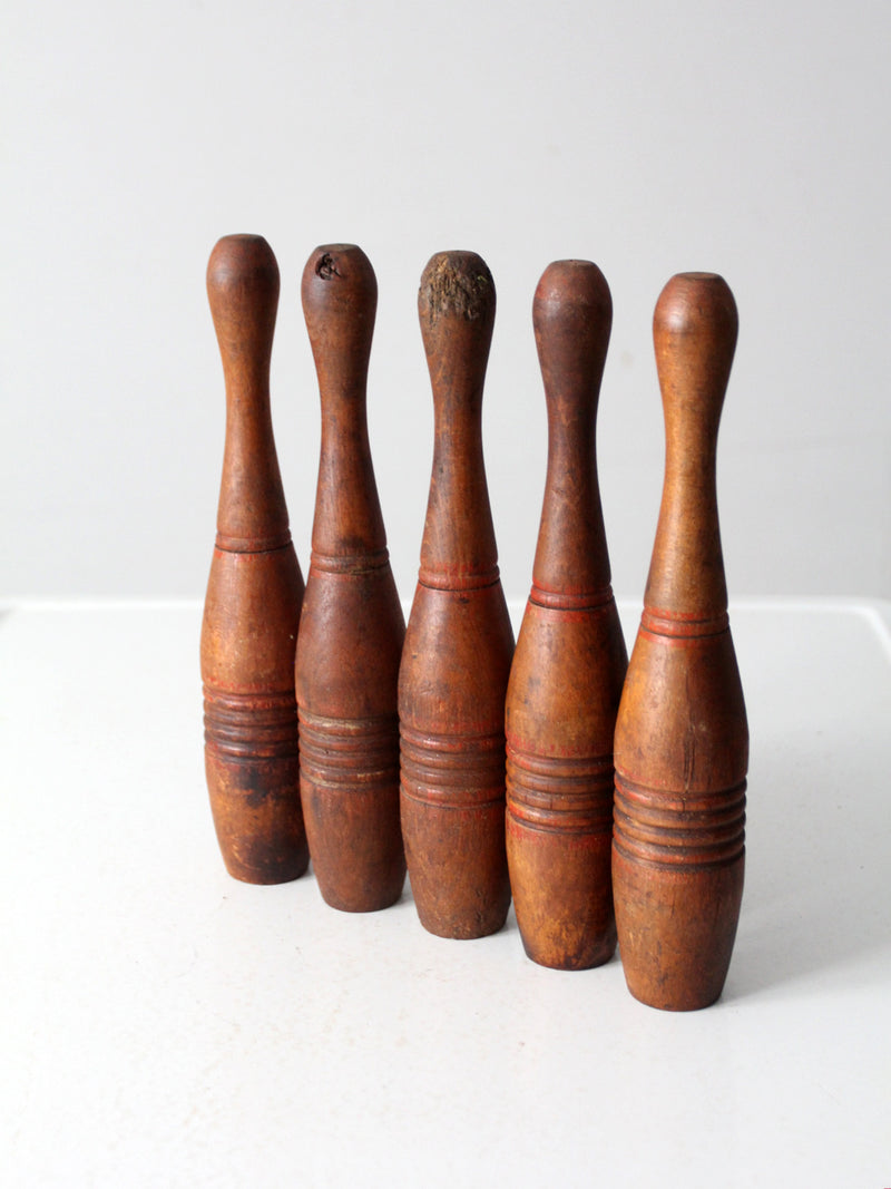 antique wooden skittles set of 5