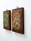 mid century painted wood wall art pair