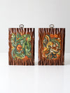 mid century painted wood wall art pair