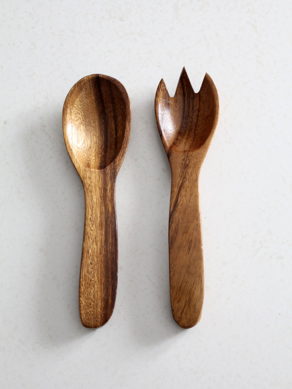 mid century wood serving utensils pair