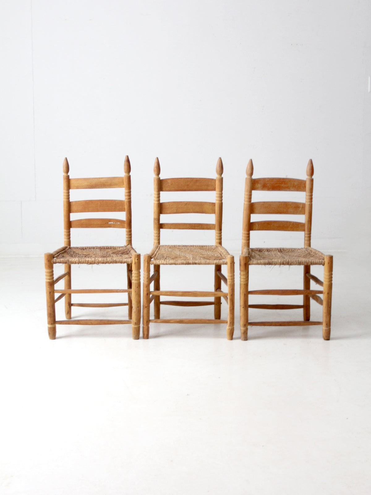 vintage ladder back chairs with woven seats set of 3