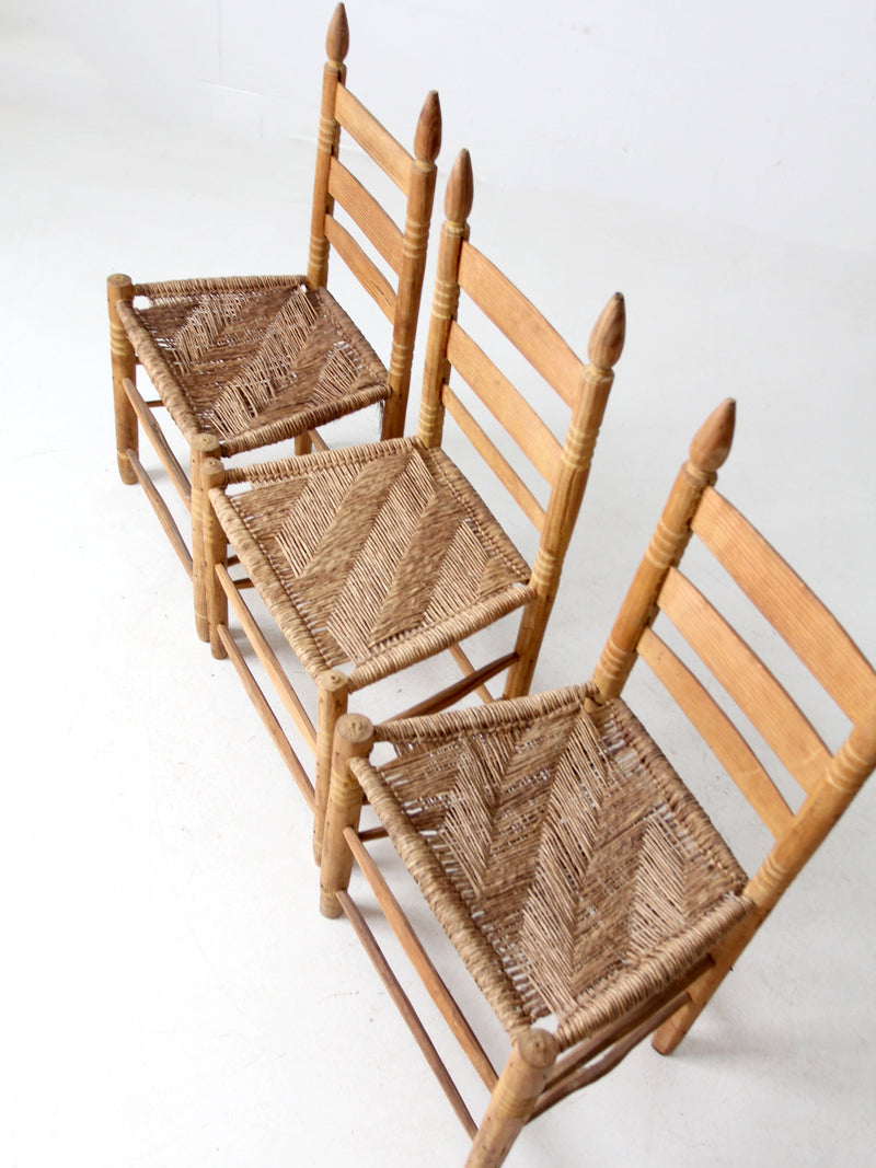 vintage ladder back chairs with woven seats set of 3