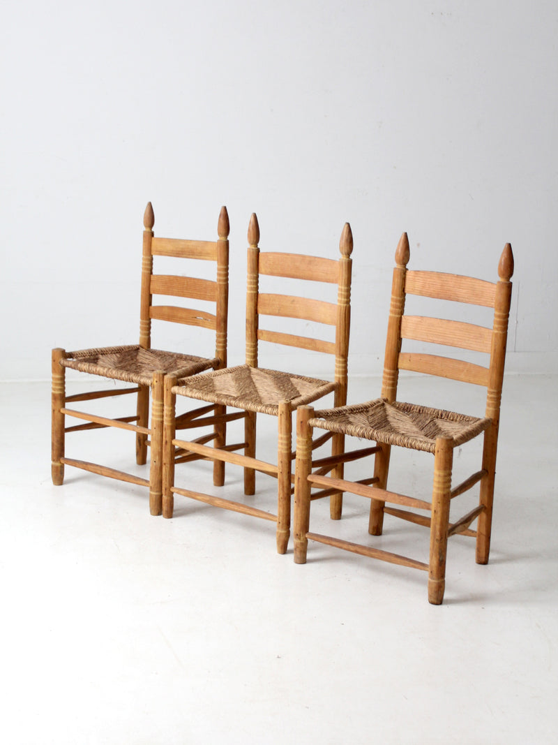 vintage ladder back chairs with woven seats set of 3