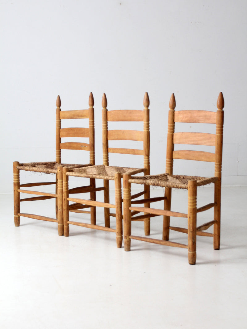 vintage ladder back chairs with woven seats set of 3