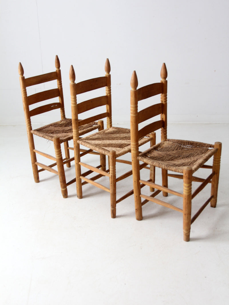 vintage ladder back chairs with woven seats set of 3