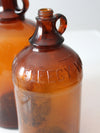 vintage brown glass bottle jugs pair