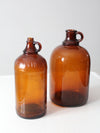 vintage brown glass bottle jugs pair