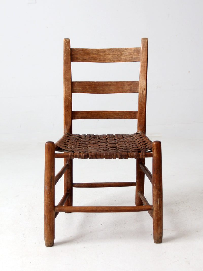 antique rustic splint weave seat chair