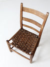 antique rustic splint weave seat chair