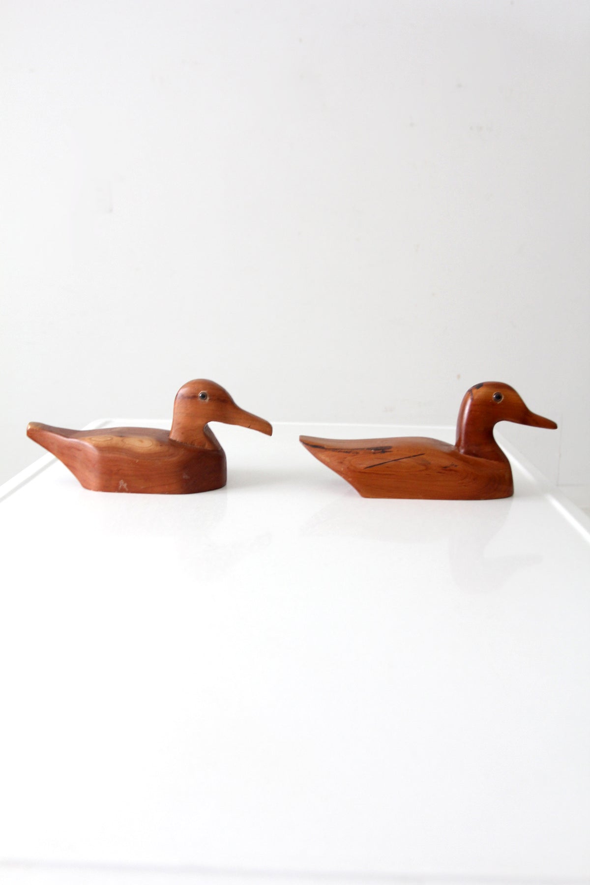 vintage hand carved wood duck pair