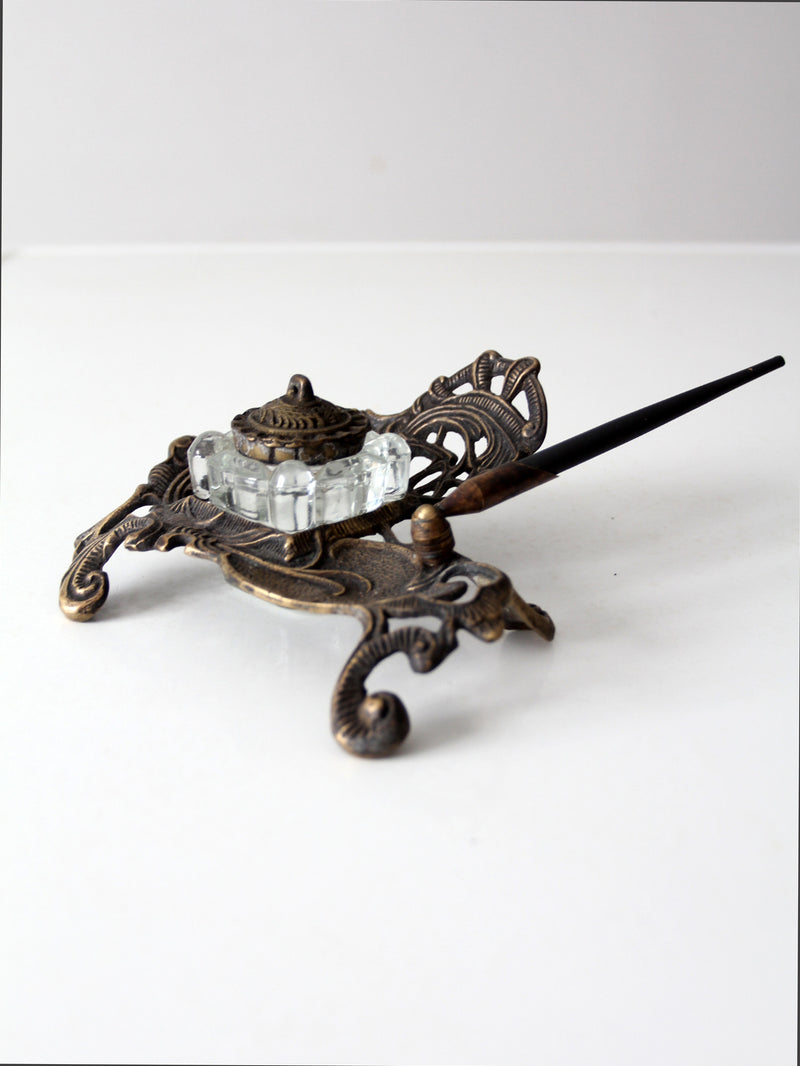 art nouveau style inkwell and pen desk set