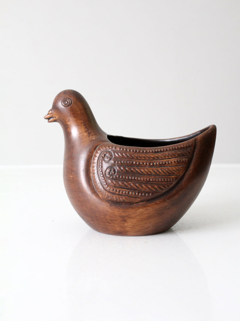 vintage carved wooden bird bowl